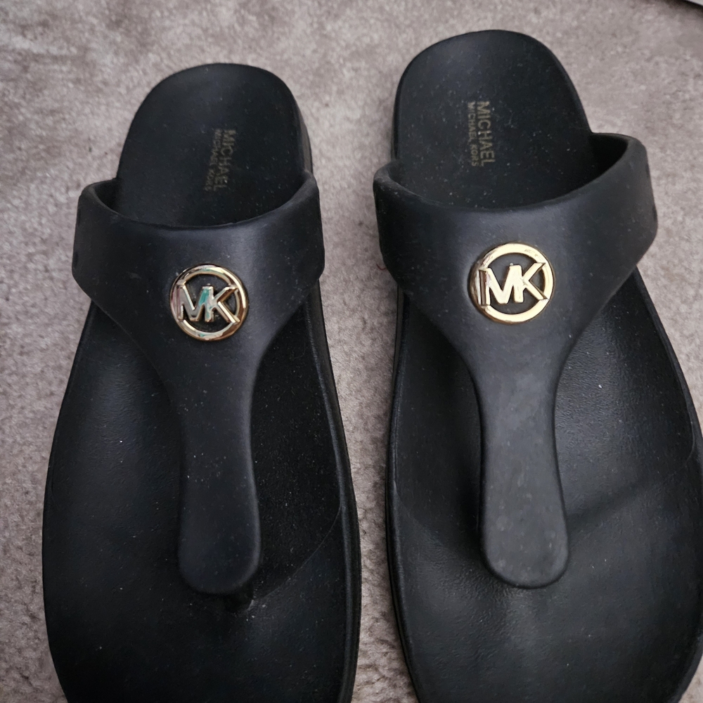 Michael Kors Black Sandals with Gold Logo